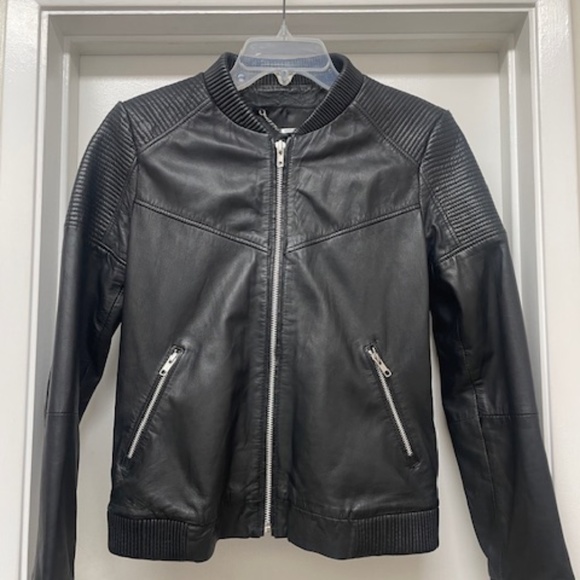MANGO Genuine Leather Collection Black Leather Jacket - Picture 1 of 9